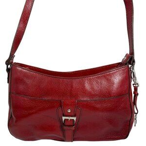ETIENNE AIGNER Oxblood Red Genuine Leather Shoulder Bag w/ Bag Charm FLAW